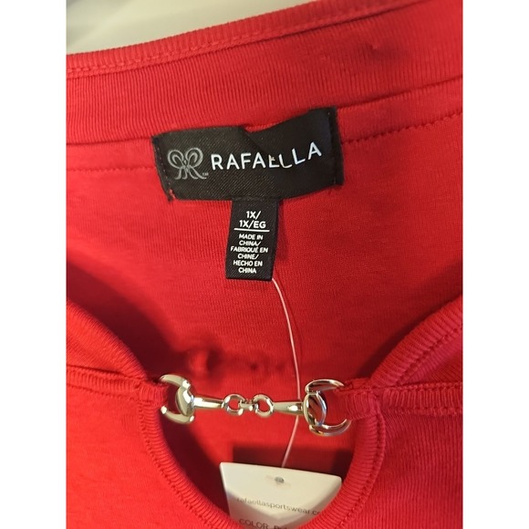 Rafaella Women's Red Blouse, Size 1x, 100% Cotton, 3/4 Sleeve - Picture 2 of 8